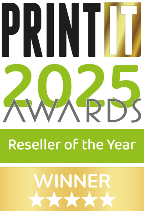 Print IT Awards 2025 Reseller of the Year winner badge with five-star rating